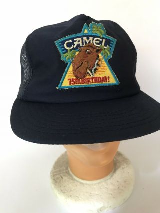 Vintage 1988 Camel Cigarettes 75th Birthday Blue Mesh Snapback Cap Hat Smoking