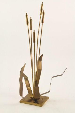 Vintage Mid Century Modern Brass Metal Cattail Kinetic Sculpture - C Jere Style