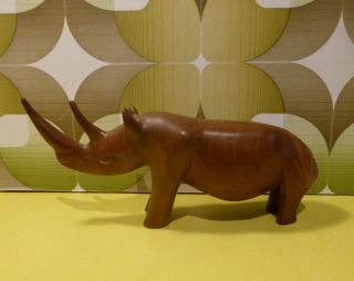 Vintage Retro Mid Century Hand Carved Hard Wood Teak Rhino Rhinoseros 60s
