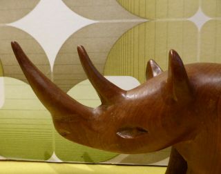 Vintage Retro Mid Century Hand Carved Hard Wood Teak Rhino Rhinoseros 60s 2