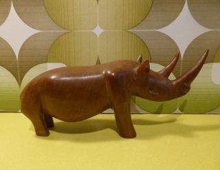 Vintage Retro Mid Century Hand Carved Hard Wood Teak Rhino Rhinoseros 60s 3