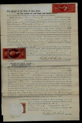 1869 Newburgh (orange County) Ny - Revenue Document With 3 Revenue Stamps