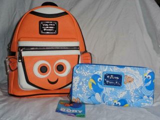 Nwt Disney Loungefly Finding Nemo Mini Backpack & Wallet Set Lucky Fin
