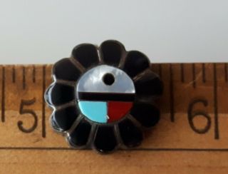 Vintage Sterling Silver Zuni Sun Face Clip On Earrings Turquoise Coral MOP Jet 5