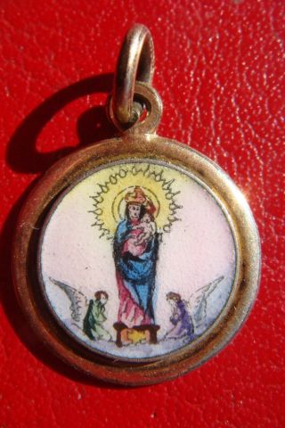 Our Lady Of Pillar Antique Enameled Holy Rare Charm Medal Pendant