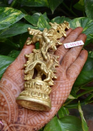 Lord Krishna Brass Sculpture Handmade Love Symbol Statue For Home Decor I - 4672