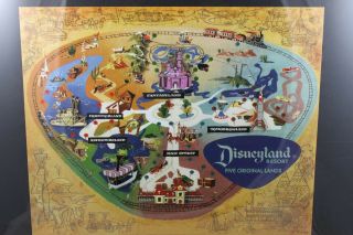 Disney Disneyland Five Lands Park Map Framed Pin Set 50th Anniversary 2