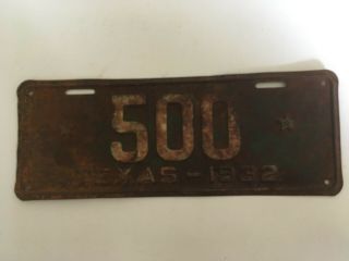1932 Texas License Plate Low Number 3 Digit 500 Flanked By Two Lone Stars