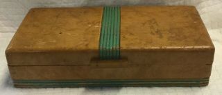 Art Deco Wooden Box Bakelite Handle Etched Green Lines Mirror Pilliod Swanton,  Oh