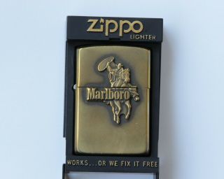 Rare Vintage 1986 Marlboro Bucking Bronco Brass Zippo Lighter In