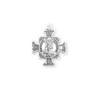 St Saint Michael The Archangel Maltese Cross Sterling Silver Medal,  18 " Chain