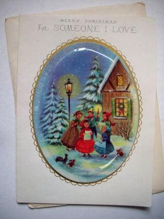 Rust Craft Medallion Carolers Christmas Vintage Greeting Card 1n
