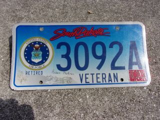 South Dakota Air Force Retired Veteran License Plate 3092 A