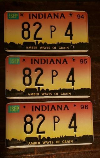 1994,  1995 & 1996 Indiana " Amber Waves Of Grain " License Plate: 82 P 4