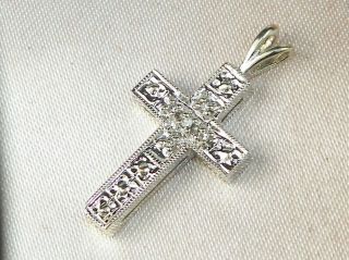 14k White Gold Diamond -.  025 Tcw Cross Pendant