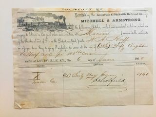 1860 Louisville & Nashville Railroad Co Waybill Bill Of Lading