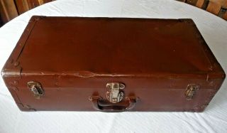 Vintage Metal Suitcase Storage Brown With Bakelite Handle 24 " X 12 " X 7 1/2 "