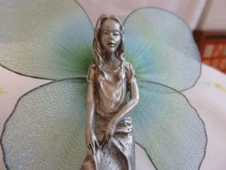 Gallo Fairy Figurine Pewter Vintage 5 1/2 " Tall,  Blue Turquoise Netted Wings