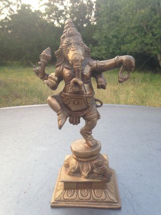 Vintage Large Heavy Brass Hindu God Ganesh Statue 11 In.
