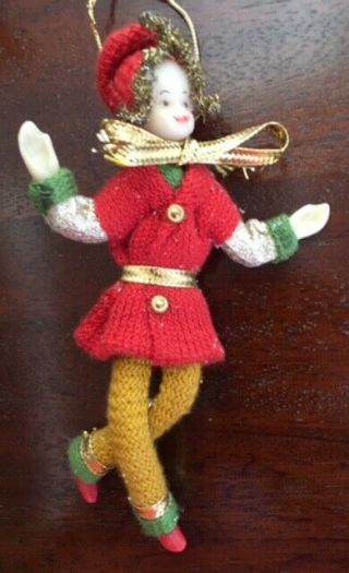 Vtg Koestel West Germany Wax Christmas Ornament Child In Knit Outfit Estate Find