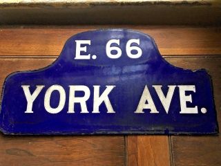 Antique York City Street Sign 2 Sided Enameled Metal York/e.  66th