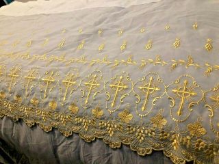 Gorgeous Catholic Church Altar White Nylon Frontal W/ Elegant Gold Embroidery