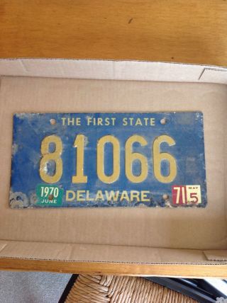1971 Delaware License Plate With 5 Raised Numbers