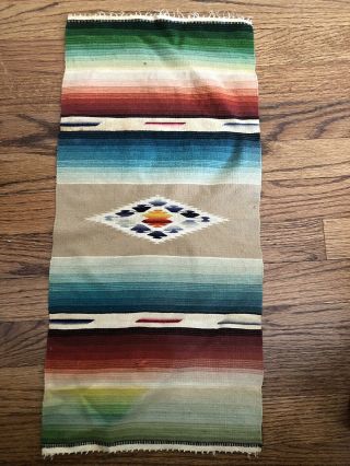 Vintage Native American Hand - Woven Wool Rug Weaving Mat Rug 23.  5”x 11 "