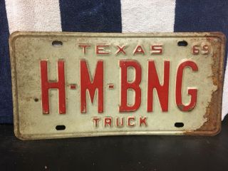 Vintage 1969 Texas Truck Vanity License Plate (h M Bng)