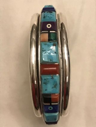 Navajo Sterling Silver Cuff Bracelet W/turquoise And Other Jewels - By Ronnie