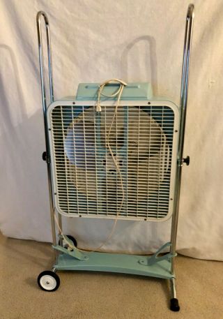 Vintage Windsor Box Fan by Lakewood with Wheeled Adjustable Stand 3