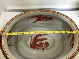 Famille Rose Style Koi Fish Oval Porcelain Foot Bath Planter with Gold Handles 6