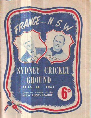 Australian Rugby League Program France Vs Nsw Scg 14/7/1951