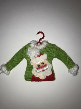 Michael Simon Miniature Christmas Sweater Ornament,  Santa On Lime Green