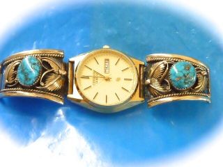 Navajo Sterling With Gold Filled Natural Mined Turquoise Watch & Braclet Tabs