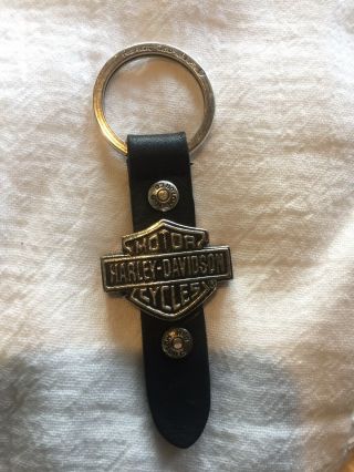 Harley - Davidson Bar & Shield Medallion Leather Keychain Key Ring