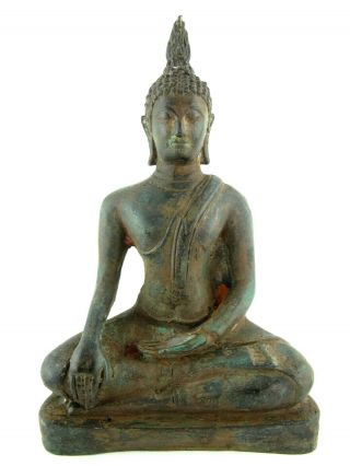 Thai Bronze Buddha Statue Earth Touching Buddhist Antique Asian Home Decor 6.  5 "