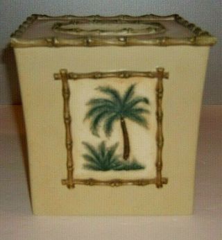 Beth Yarbrough Tissue Kleenex Box Cover Hand Painted Tropical Palm & Bamboo
