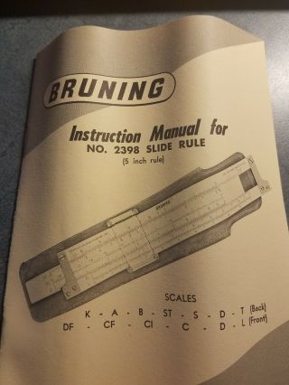 Charles Bruning 2398 Slide Ruler,  Case,  Instructions,  Box T - 1 5