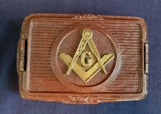 Masons Art Deco SYROCO Jewelry Trinket Desk Box Cigarette Case Maroon/Gold 2