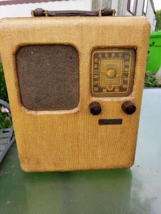 Vintage Brown And Beige Am Tube Radio Kilocycles Meters Parts Repair Collectible