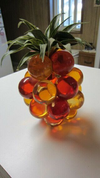 Mid - Century Modern Redish Orange & Gold Acrylic / Lucite Pineapple,  9 3/4 In.