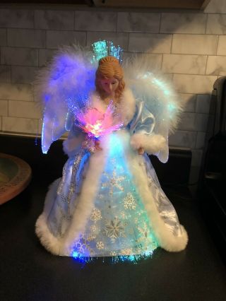 Fiber Optic Angel Christmas Tree Topper Lighted Decoration 12” Color Changing