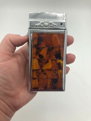 Lion Animal Print Cigarette Lighter / Case Collectible Antique Vintage Art Deco