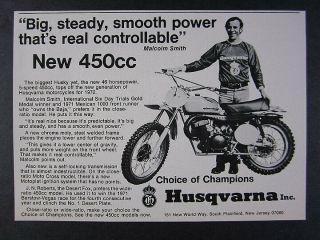 1972 Husqvarna 450 Motorcycle Malcolm Smith Photo Vintage Print Ad