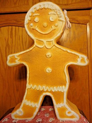 24 " Union Gingerbread Man Christmas Blow Mold Light Yard Decor Double Sided Vtg