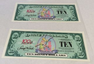 Disney Dollars Dlr 2 - Sequential 2002 $10 " Tinkerbell At Disneyland "
