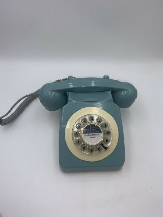 Retro Blue Teal Phone Push Button Rotary Dial Vintage Telephone Desk Gift Office 3