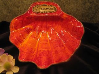 VTG Sea World Treasure Craft Ceramic Souvenir Orange Clam Shell Ash Tray Dish 2