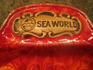 VTG Sea World Treasure Craft Ceramic Souvenir Orange Clam Shell Ash Tray Dish 3